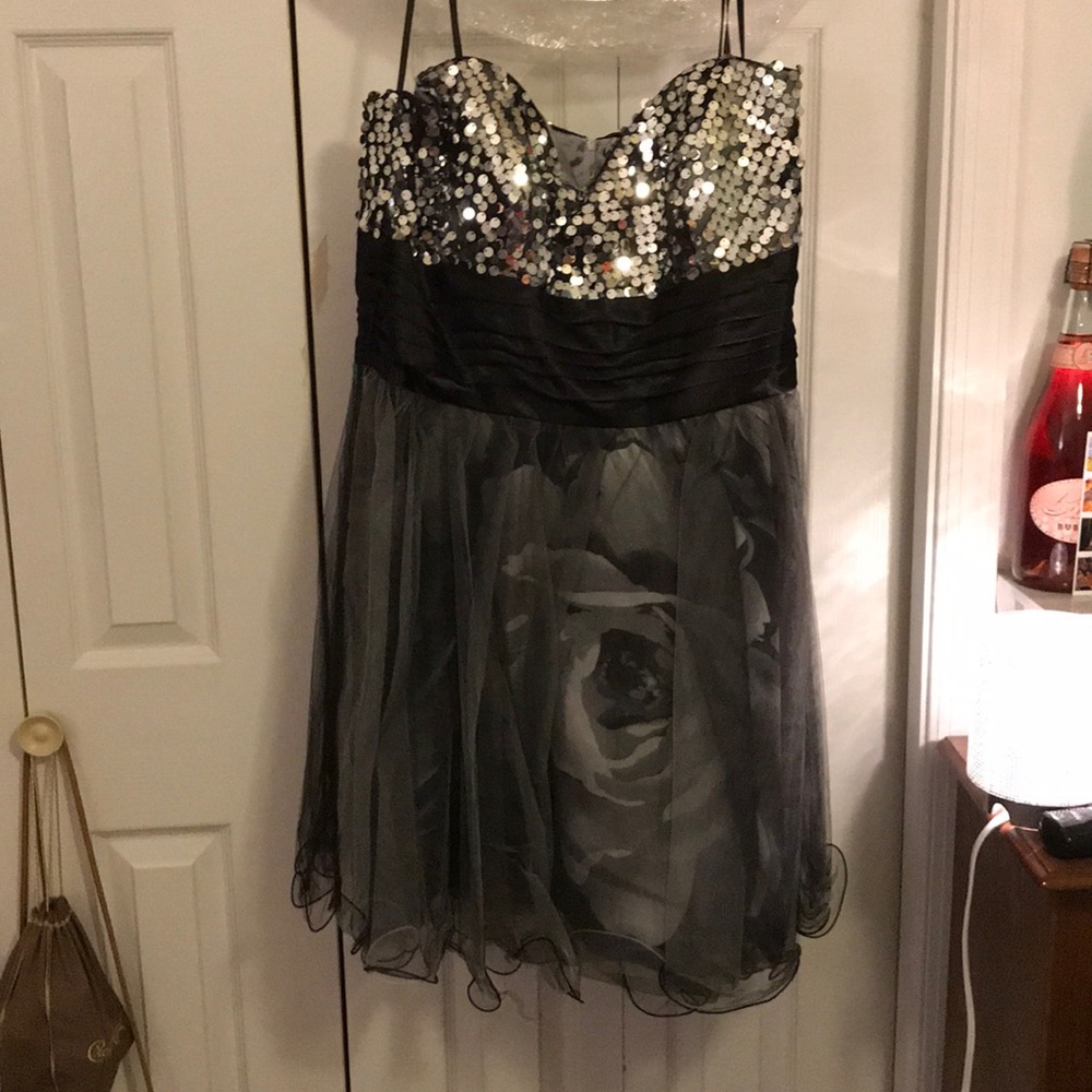 Black and gray sequin formal dress